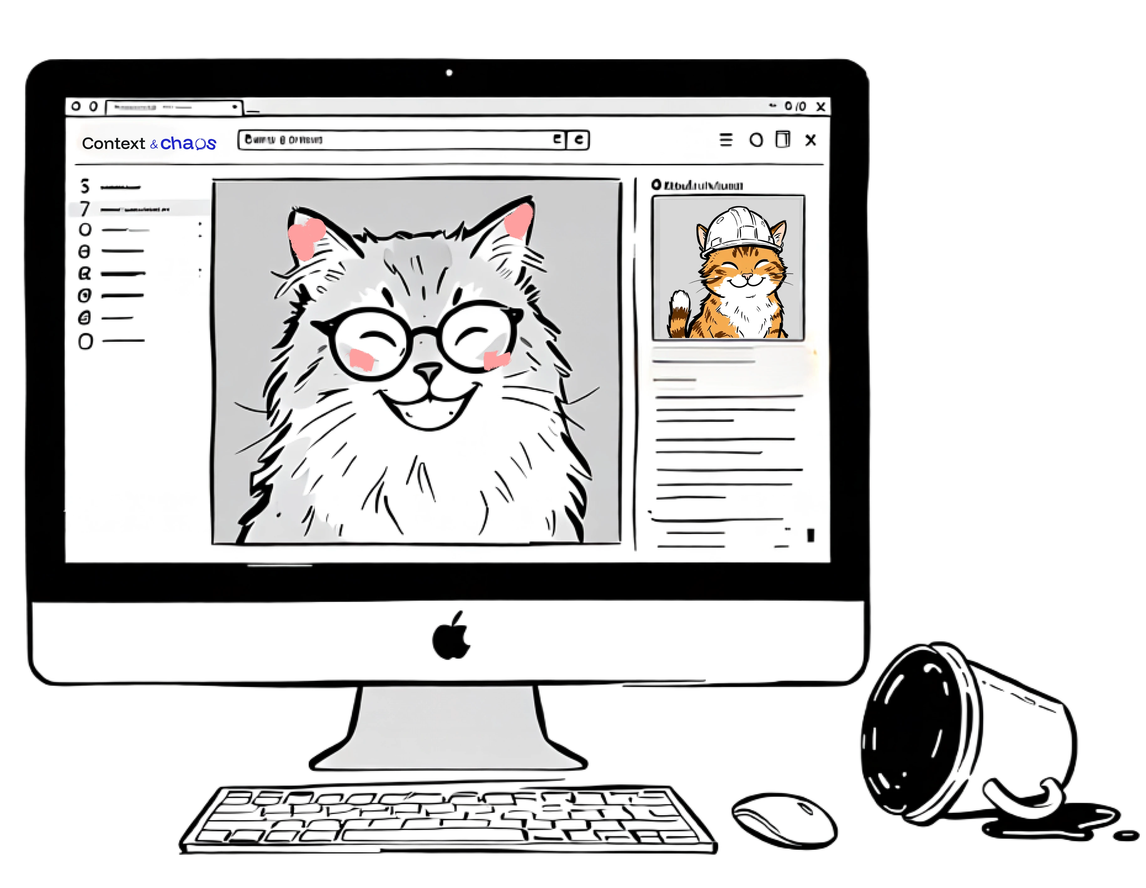 Illustration of Context and Chaos newsletter on a monitor
